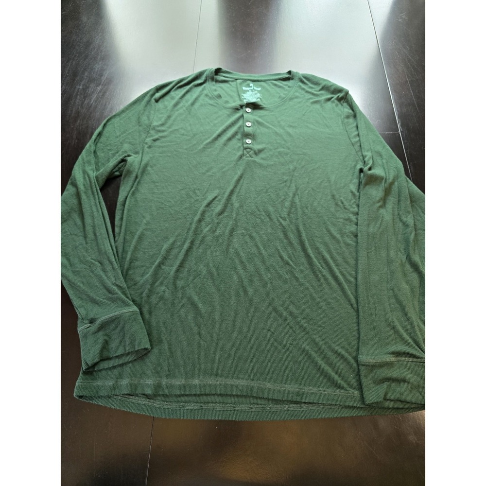 Tommy John Men's XL Green Zen Waffle Lounge Henley Long Sleeve‎ Shirt Tri-Blend